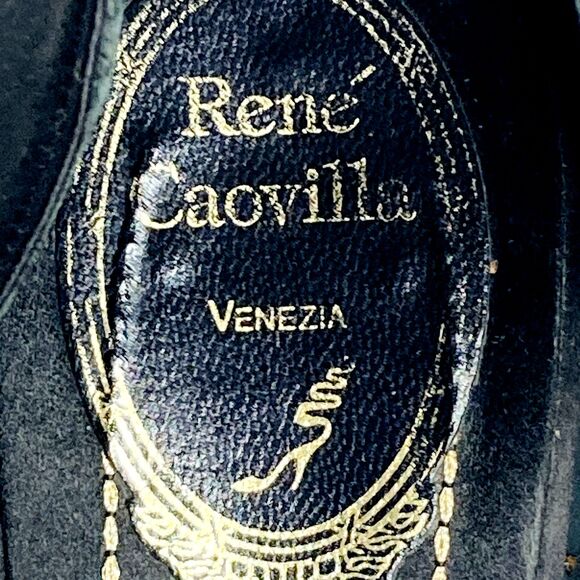 Rene Caovilla Stiletto Heels Pointy Toe Bead D'Orsay 8 8.5 39 Witch Black Velvet - Picture 2 of 16